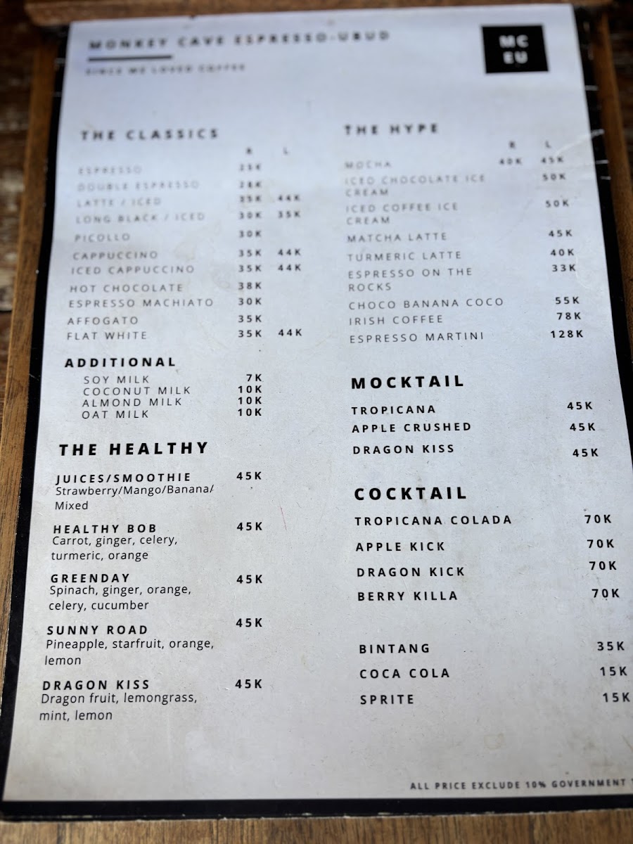 Monkey Cave Espresso Ubud Photo Menu 6