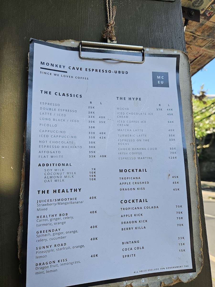 Monkey Cave Espresso Ubud Photo Menu 8