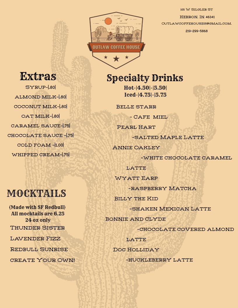 Outlaw Coffee House Photo Menu 1