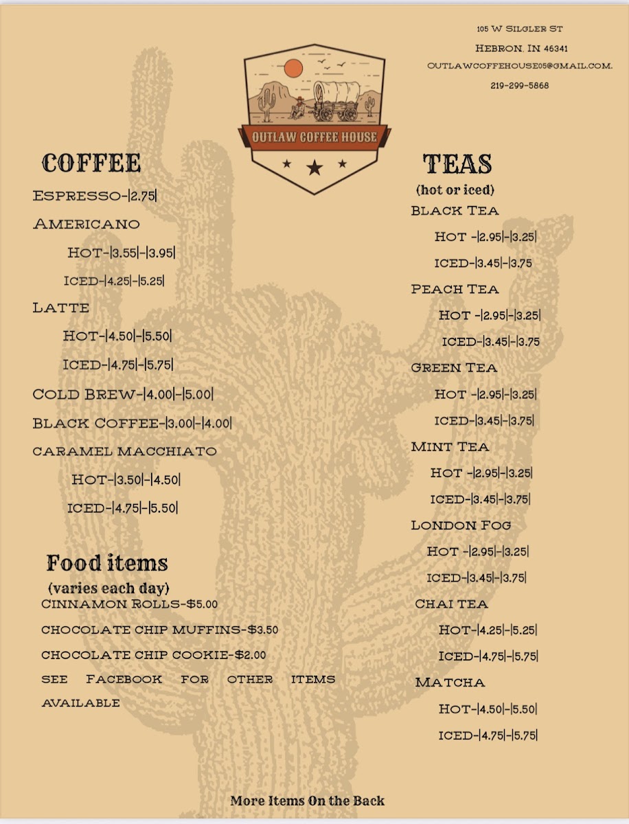 Outlaw Coffee House Photo Menu 2