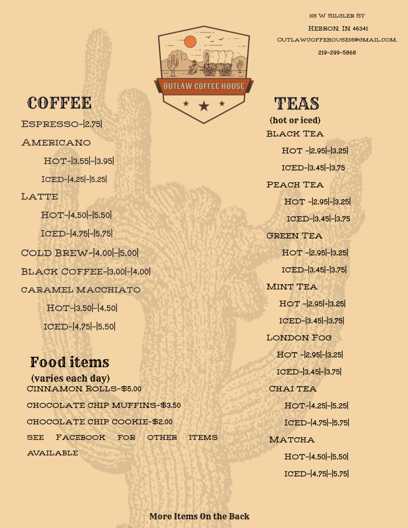 Outlaw Coffee House Photo Menu 3