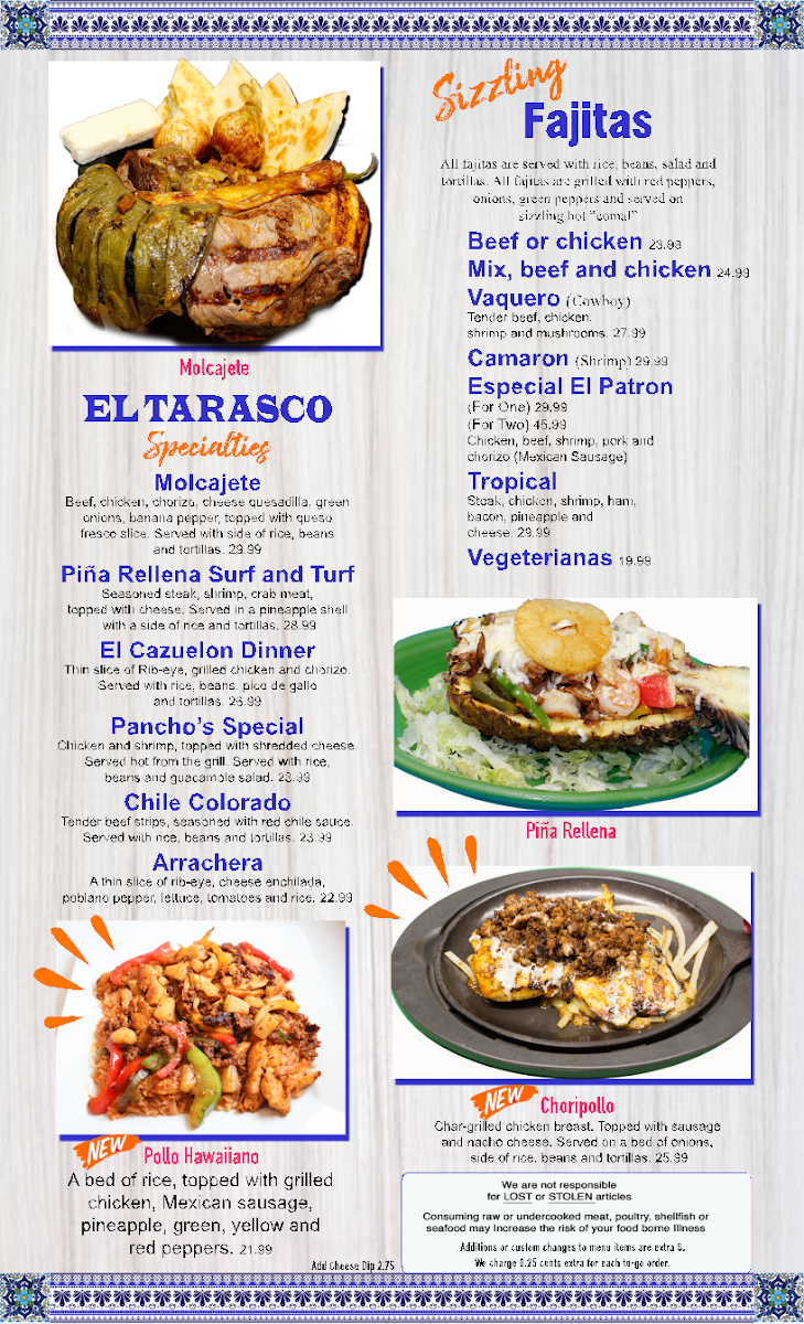 El Tarasco Photo Menu 1