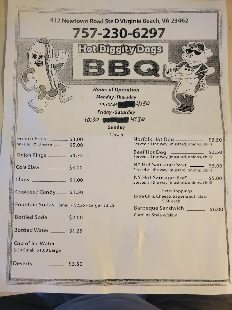 Hot Diggity Dogs BBQ Photo Menu 1