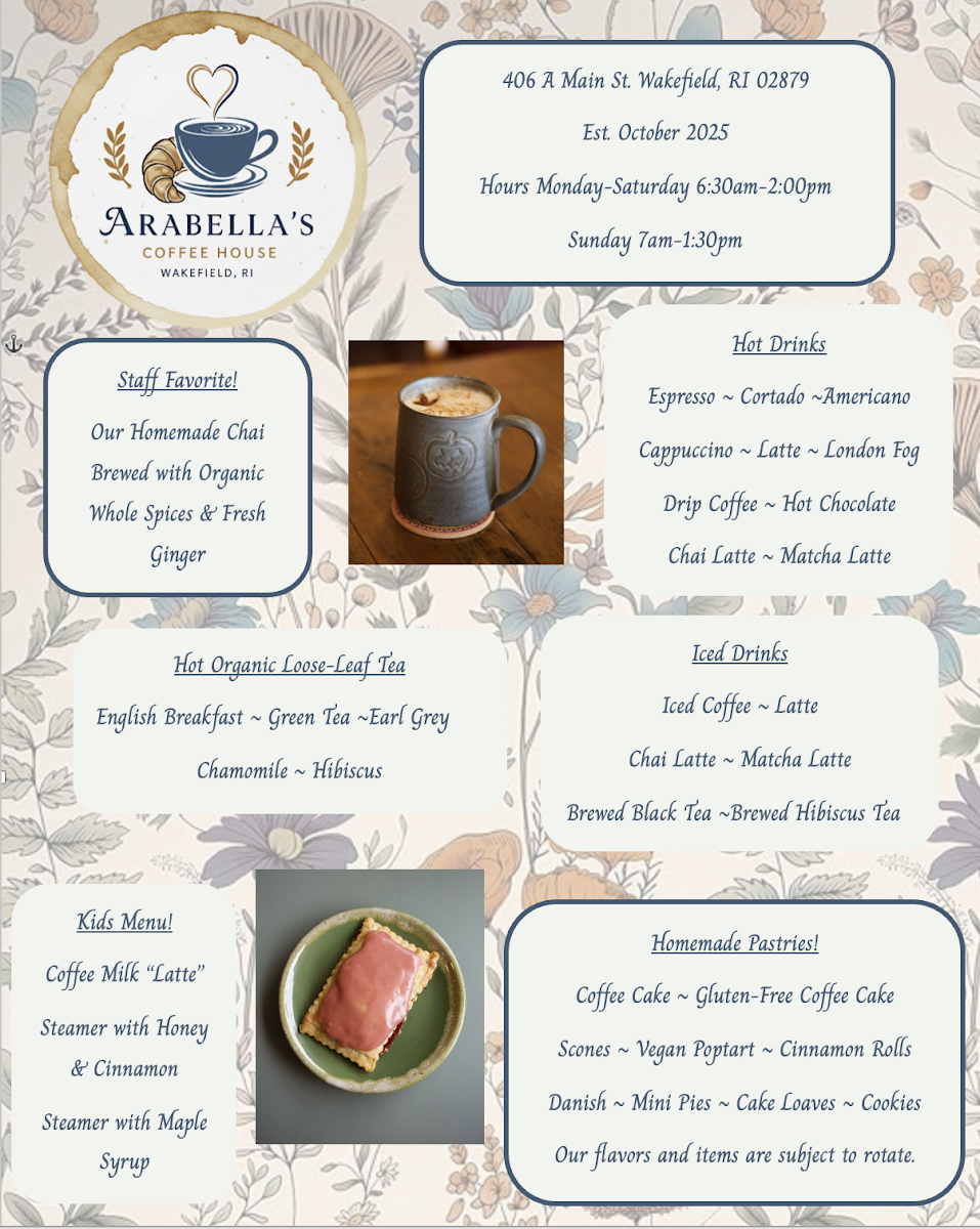 Arabella’s Coffee House Photo Menu 1
