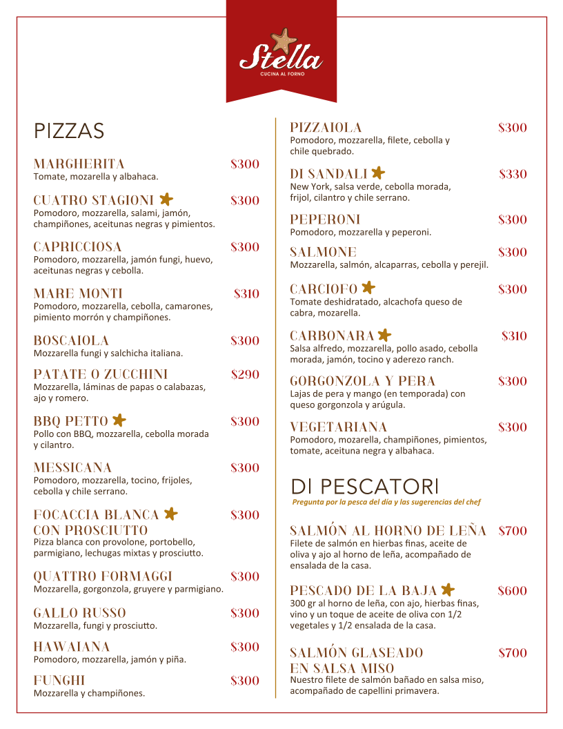 Stella, Cucina Al Forno Photo Menu 1