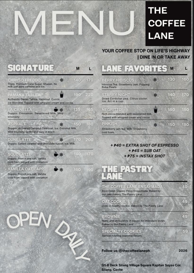 The Coffee Lane Photo Menu 1