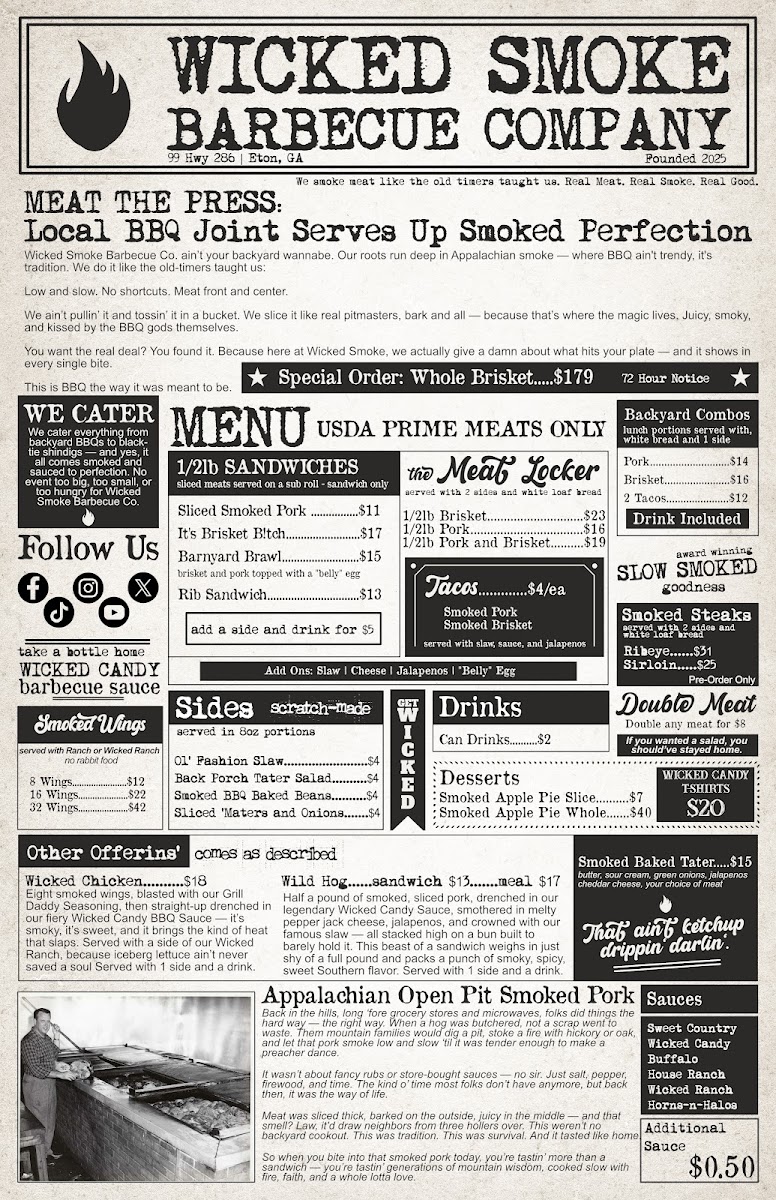 Wicked Smoke Barbecue Company Photo Menu 1