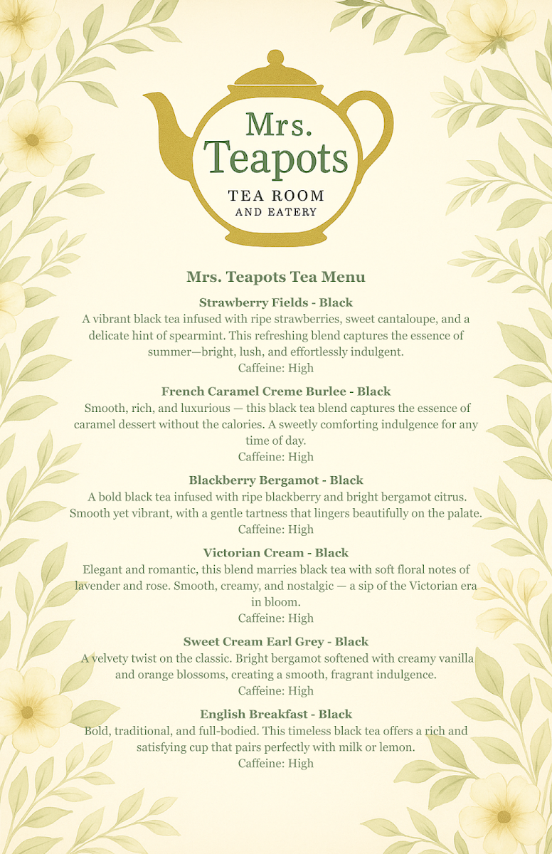 Mrs. Teapots Tearoom and Eatery Photo Menu 2