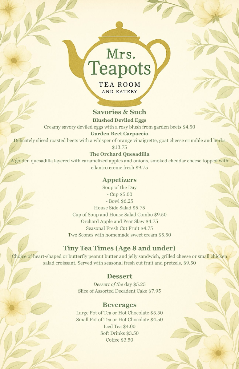 Mrs. Teapots Tearoom and Eatery Photo Menu 4