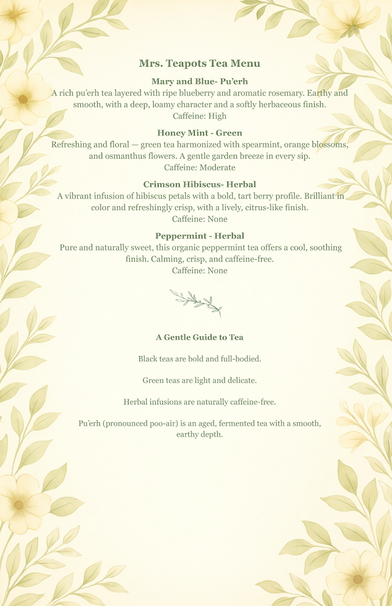 Mrs. Teapots Tearoom and Eatery Photo Menu 6