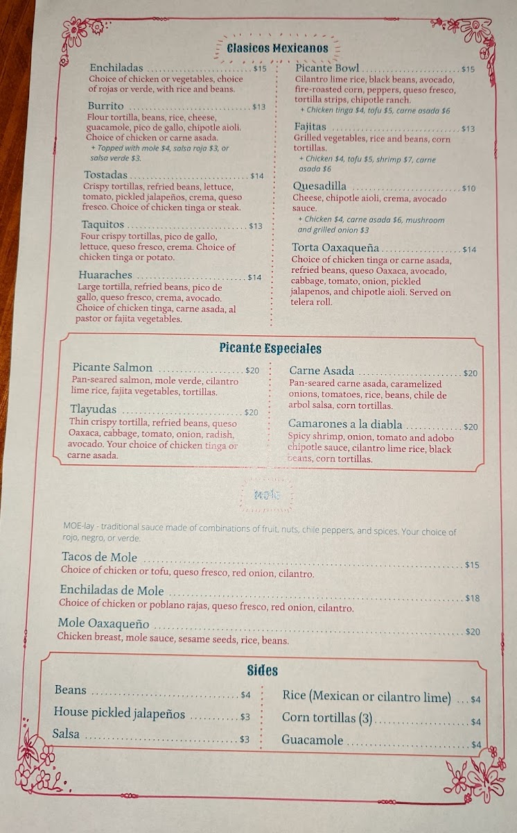 Picante Annapolis Photo Menu 2