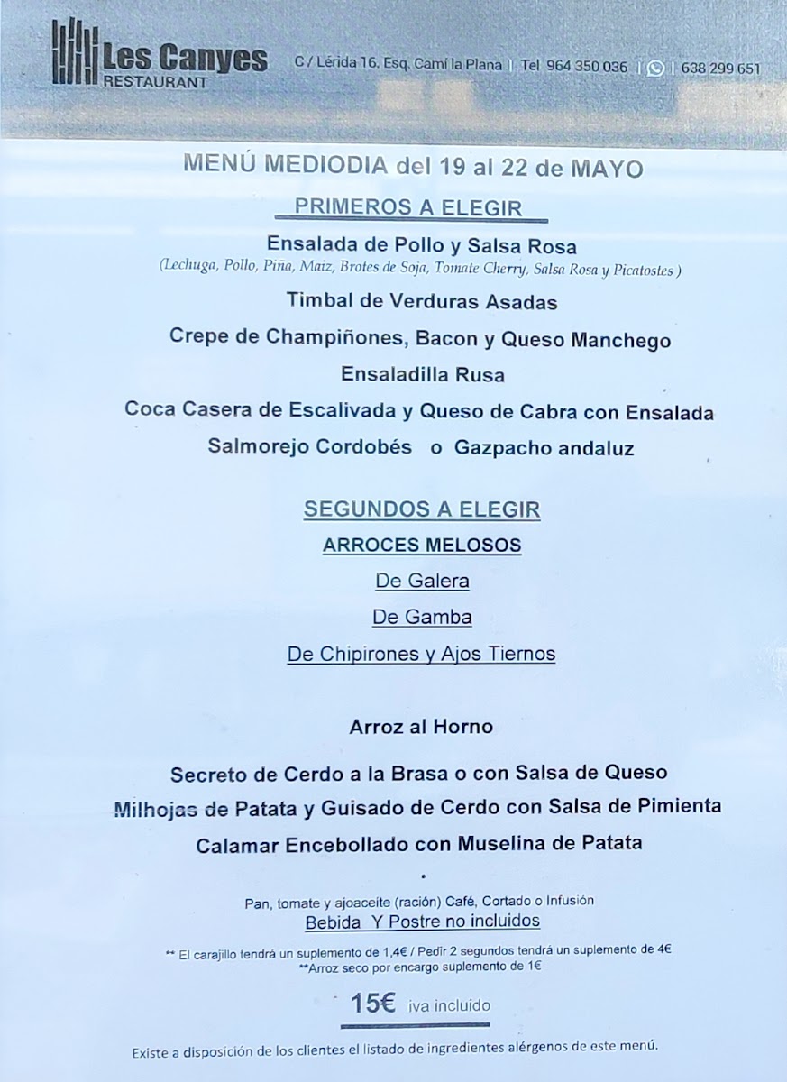 Bar Restaurant Les Canyes Photo Menu 2