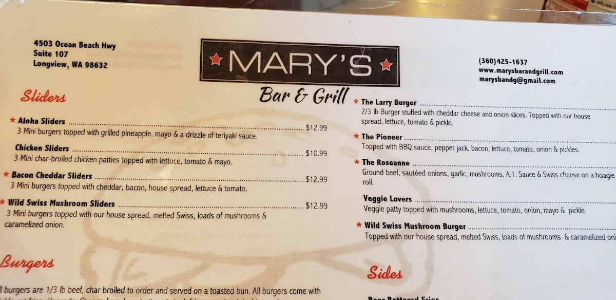 Mary's Bar & Grill Photo Menu 2