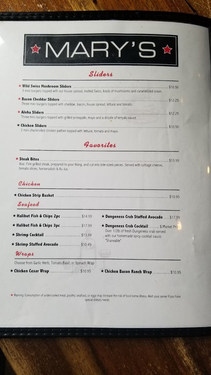 Mary's Bar & Grill Photo Menu 4