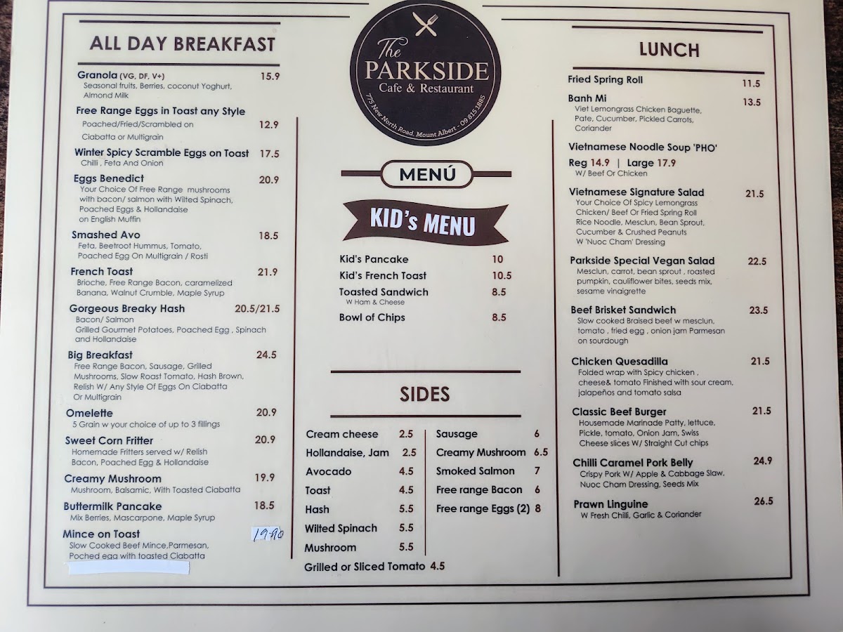 The Parkside Cafe & Restaurant Photo Menu 2