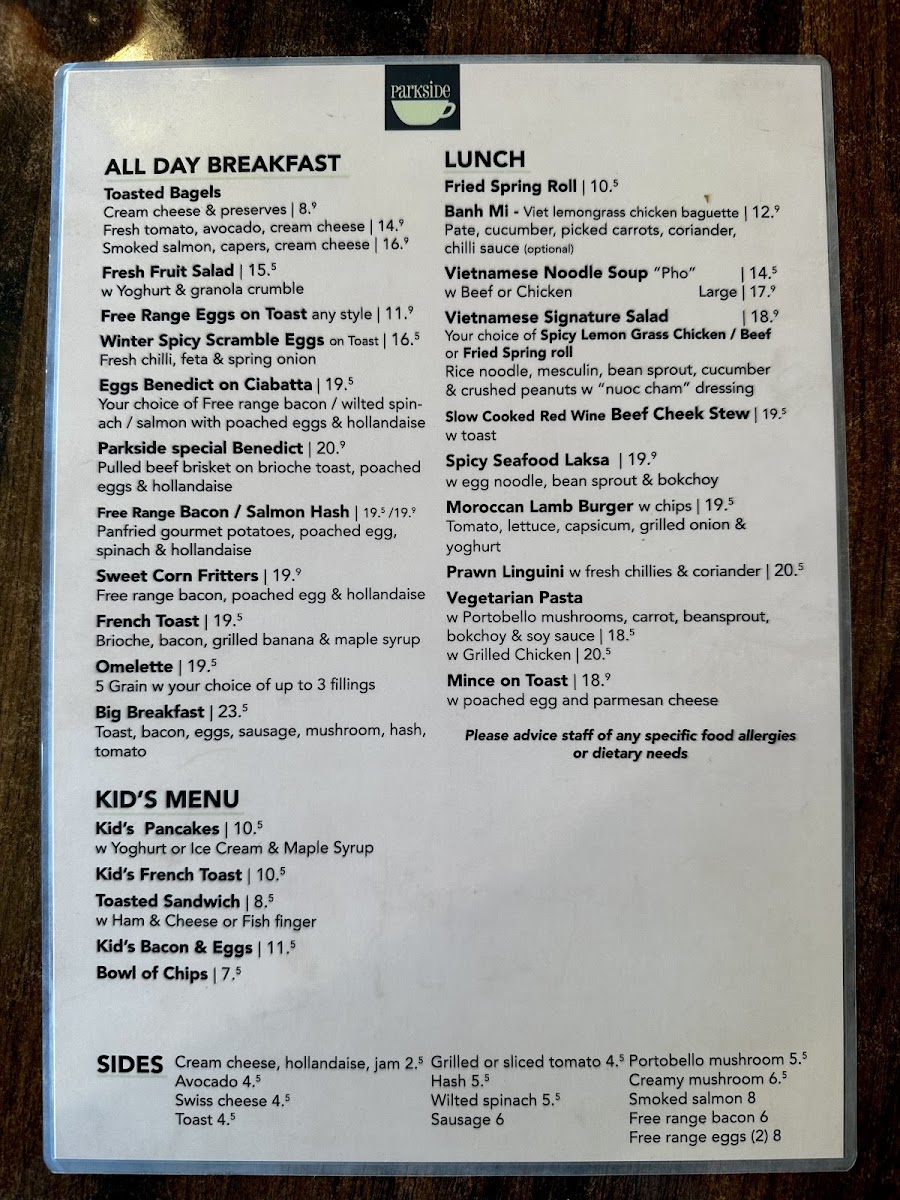 The Parkside Cafe & Restaurant Photo Menu 3