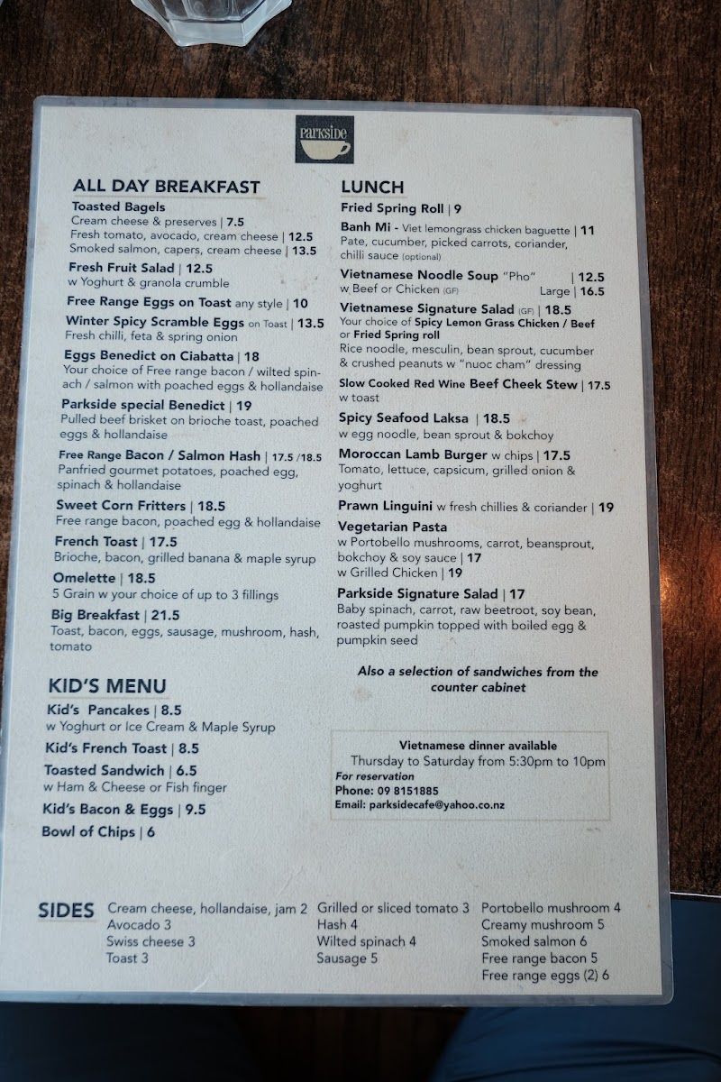 The Parkside Cafe & Restaurant Photo Menu 4