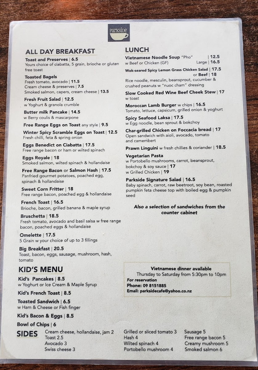 The Parkside Cafe & Restaurant Photo Menu 8