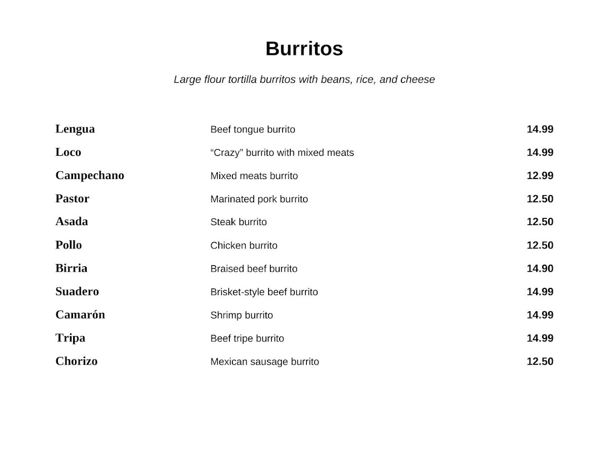 El Bigotaco’s Taqueria Photo Menu 10
