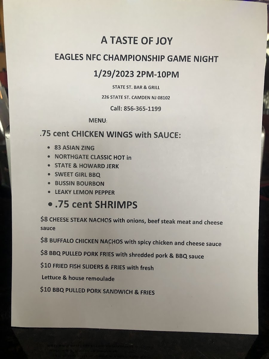 State Bar and Pizza Restaurant Photo Menu 1