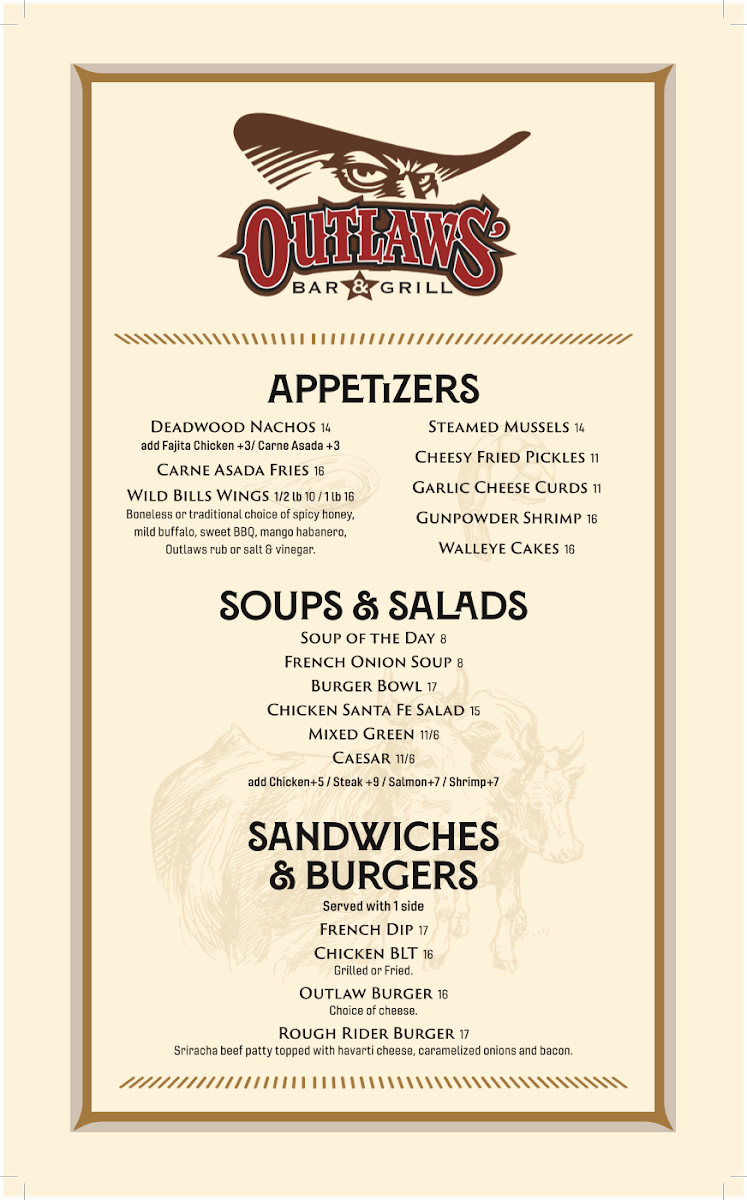 Outlaws | Steakhouse Photo Menu 2