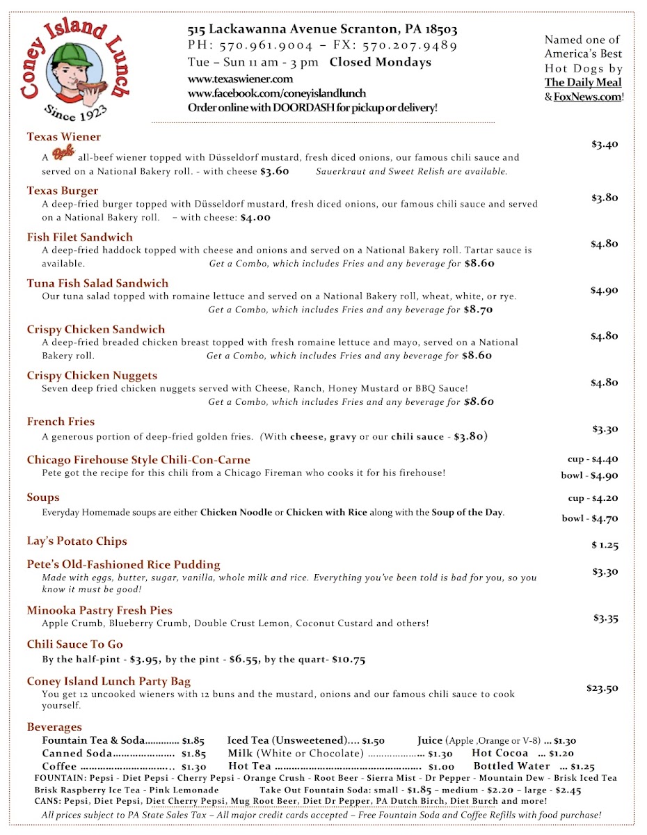 Coney Island Lunch Photo Menu 1