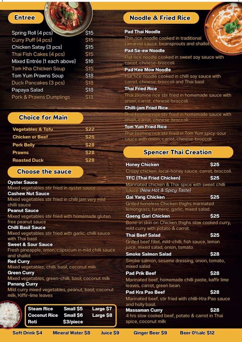Spencer Thai Photo Menu 1
