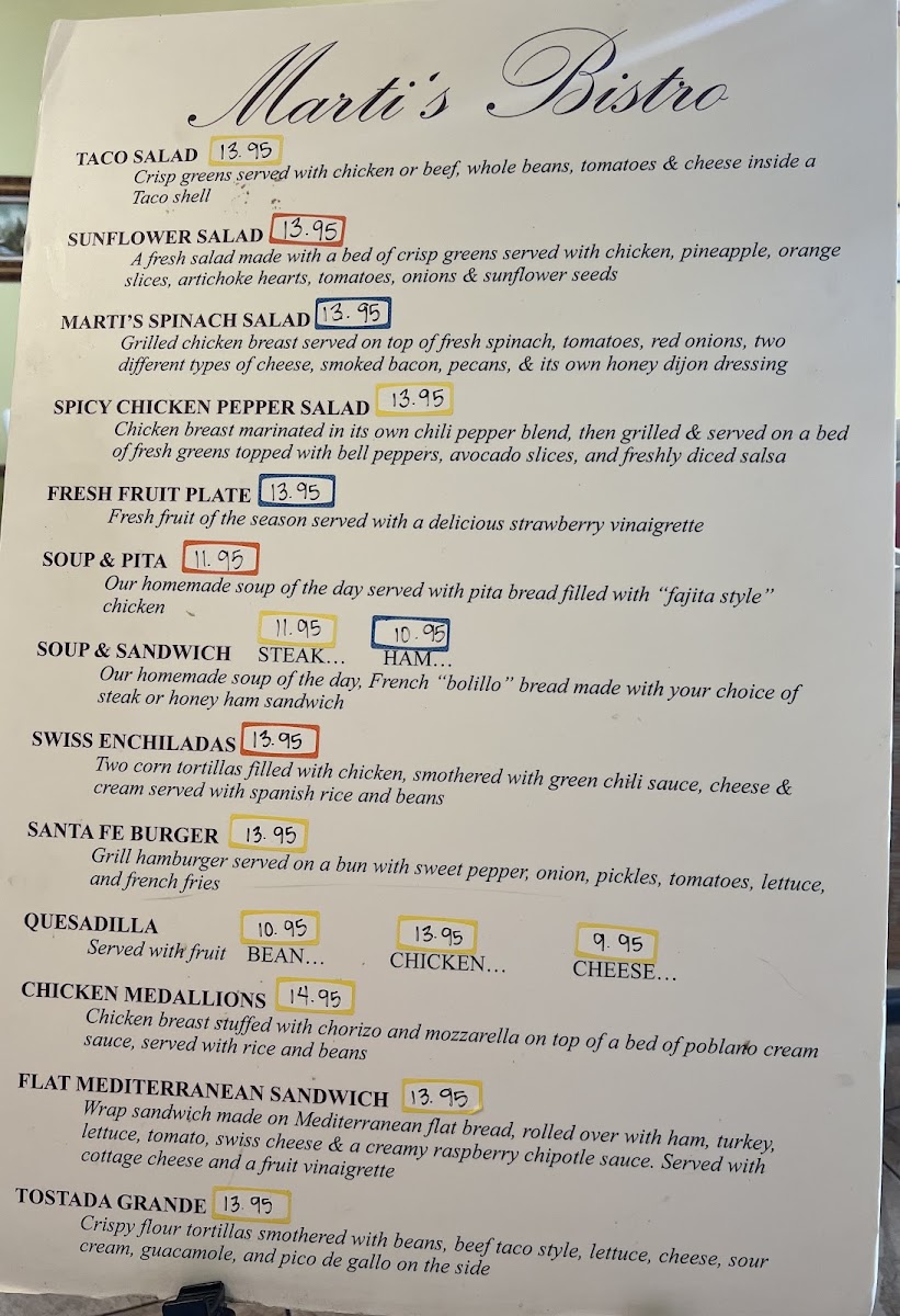 Marti’s Bistro Photo Menu 1