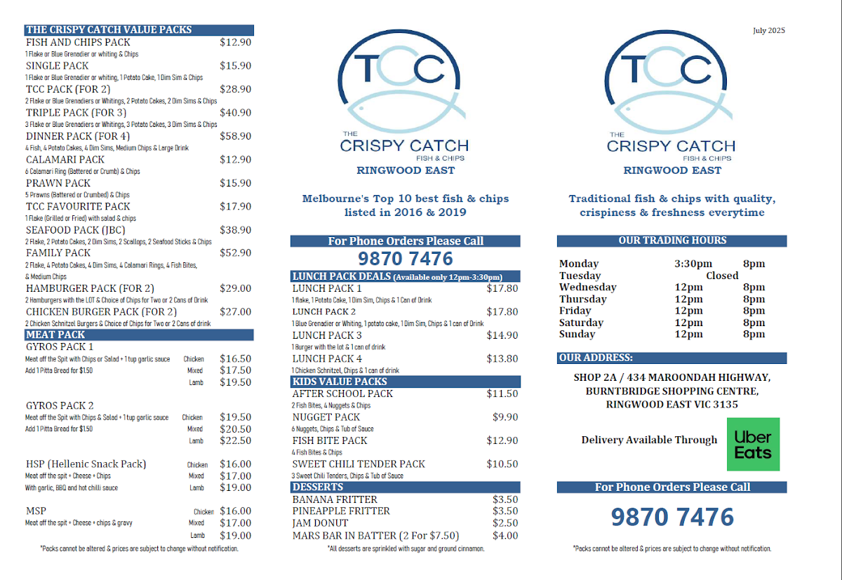 The Crispy Catch Fish & Chips - Ringwood East Photo Menu 2
