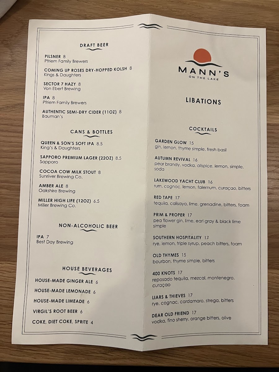 Mann's On The Lake Photo Menu 2