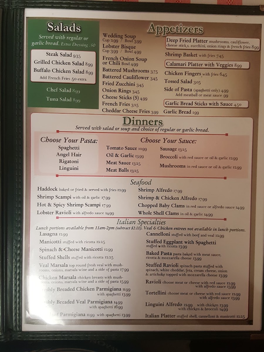 Maria's Italian Restaurant Photo Menu 1