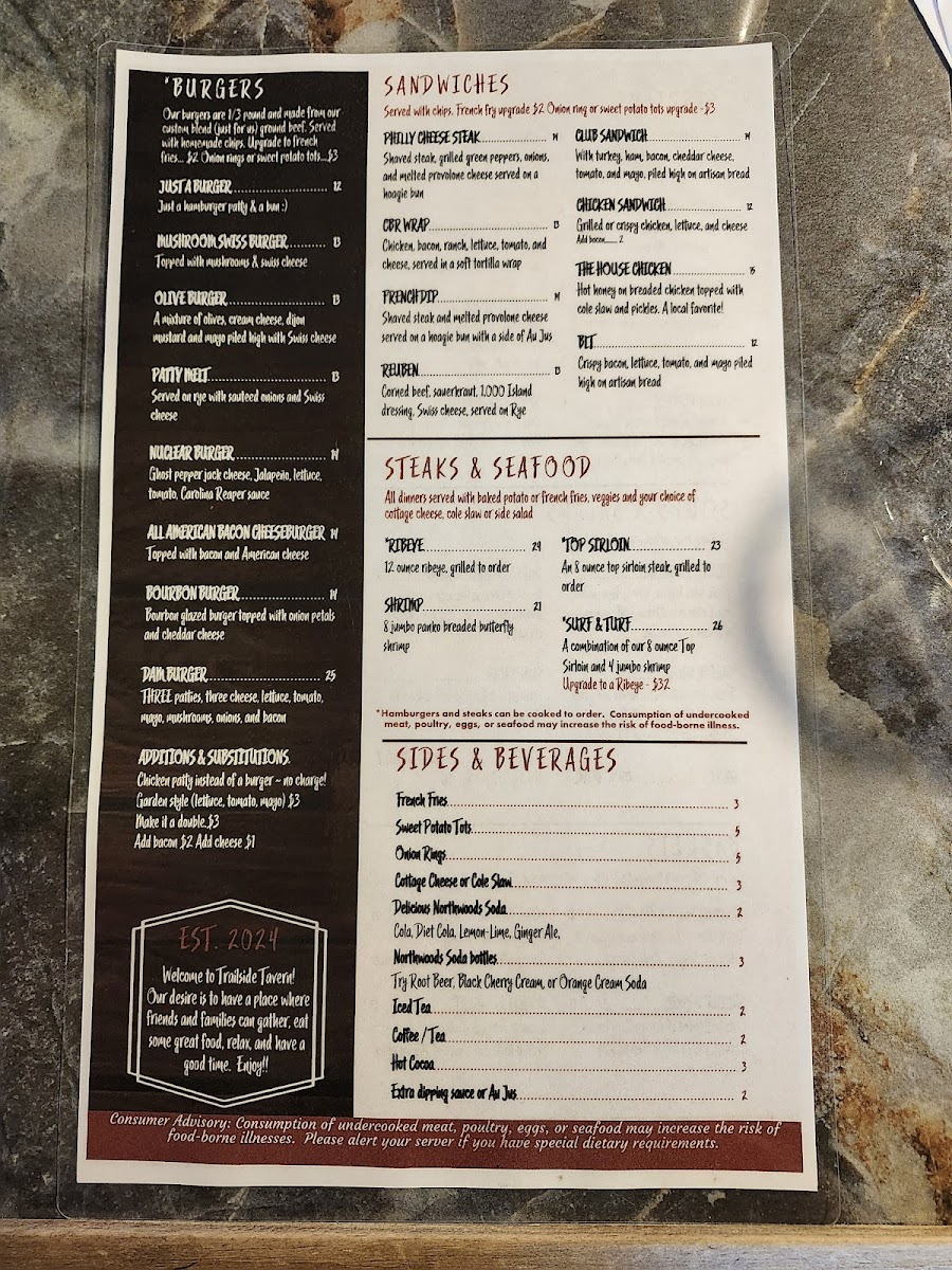 Trailside Tavern Photo Menu 3
