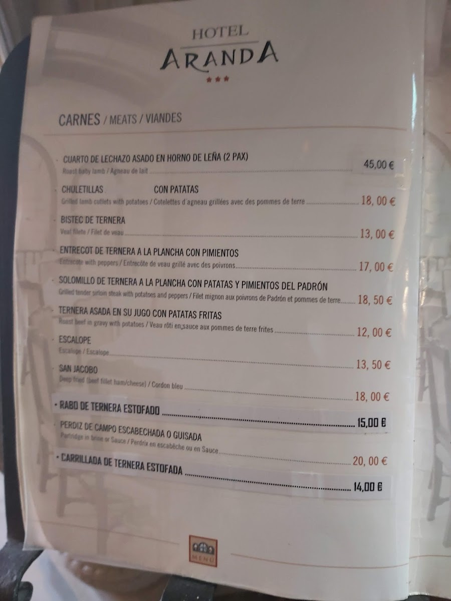 Hotel Restaurante Aranda Photo Menu 1