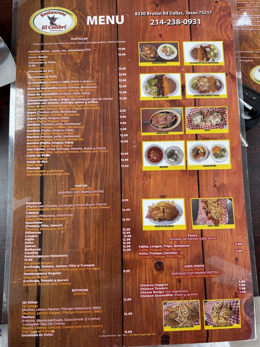 Restaurant El Colibri Photo Menu 2