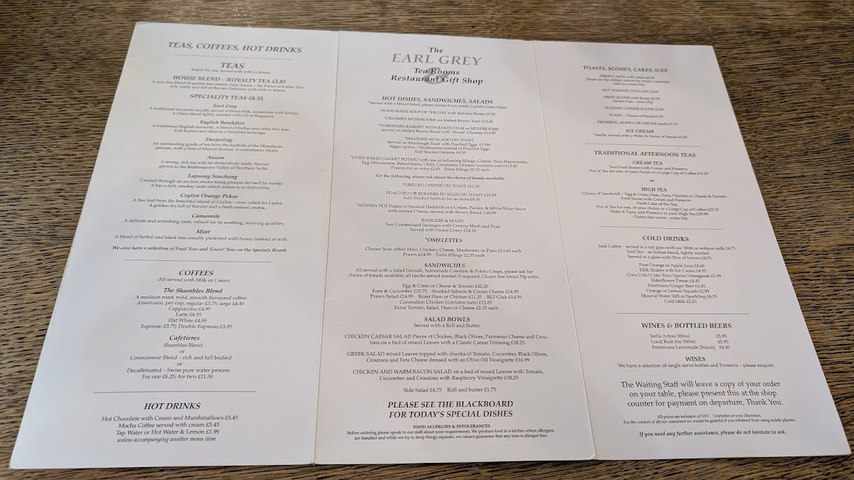 The Earl Grey Tea Rooms Photo Menu 1