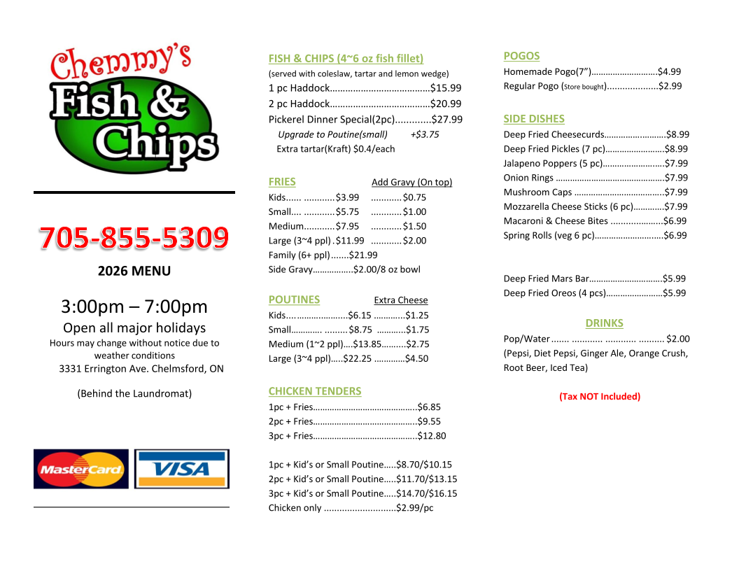 Chemmy's Fish & Chips Photo Menu 1