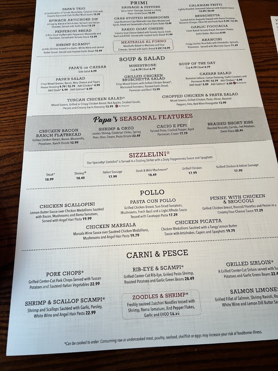 Papa Vino's Italian Kitchen Photo Menu 2