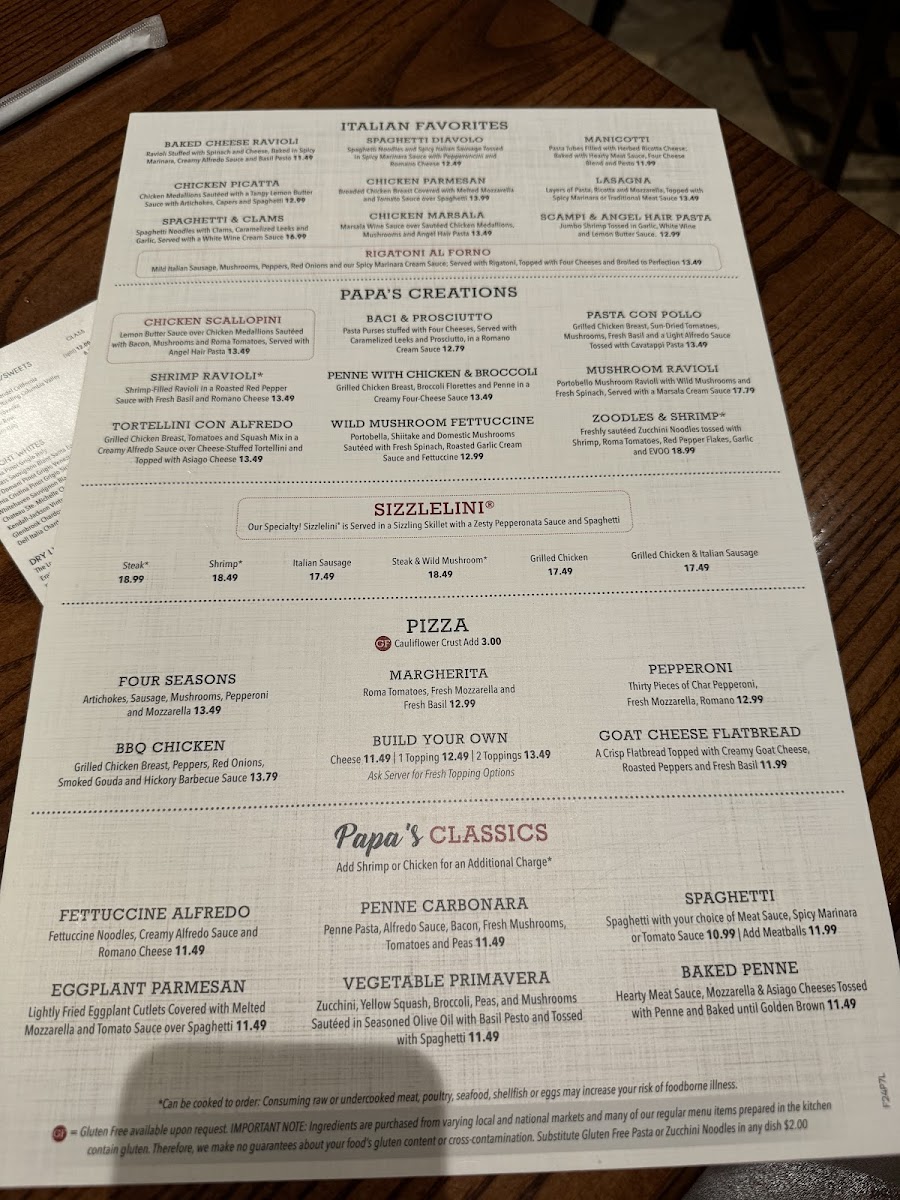 Papa Vino's Italian Kitchen Photo Menu 5