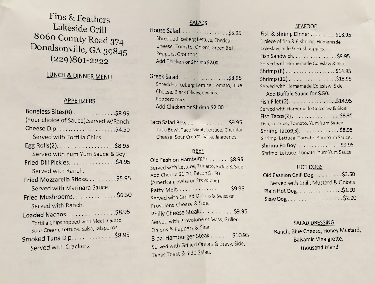 Fins & Feathers Lakeside Grill Photo Menu 5