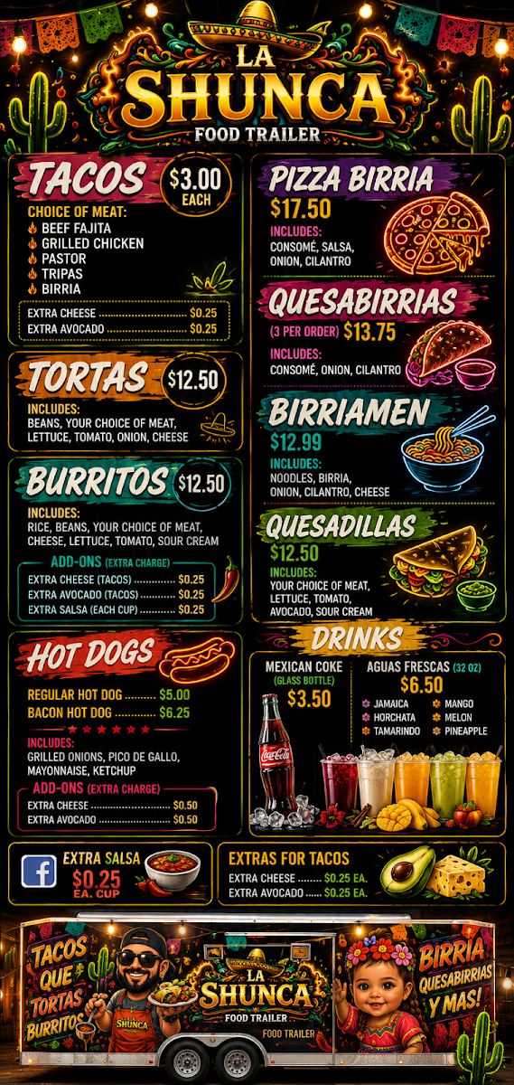 La Shunca Food Trailer Photo Menu 1