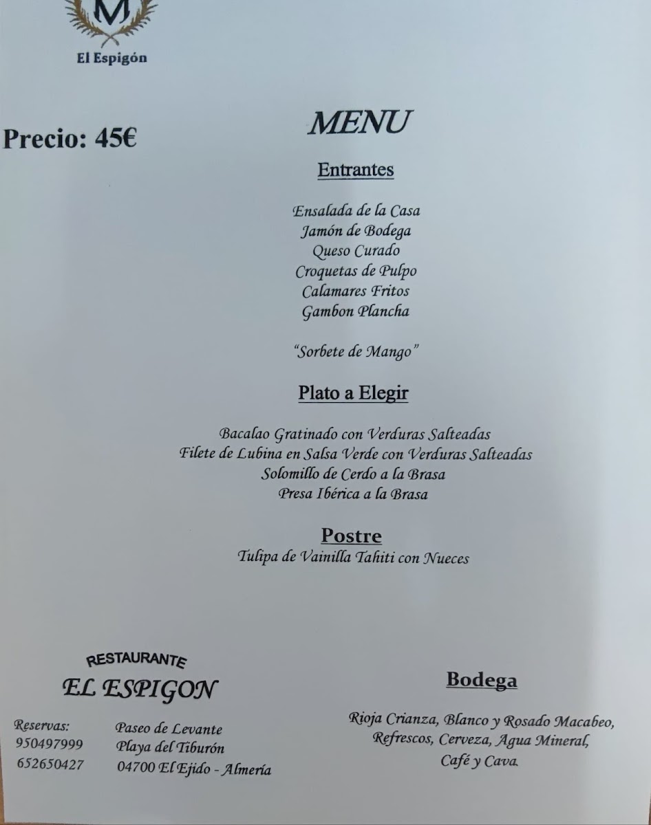Restaurante El Espigón Photo Menu 2