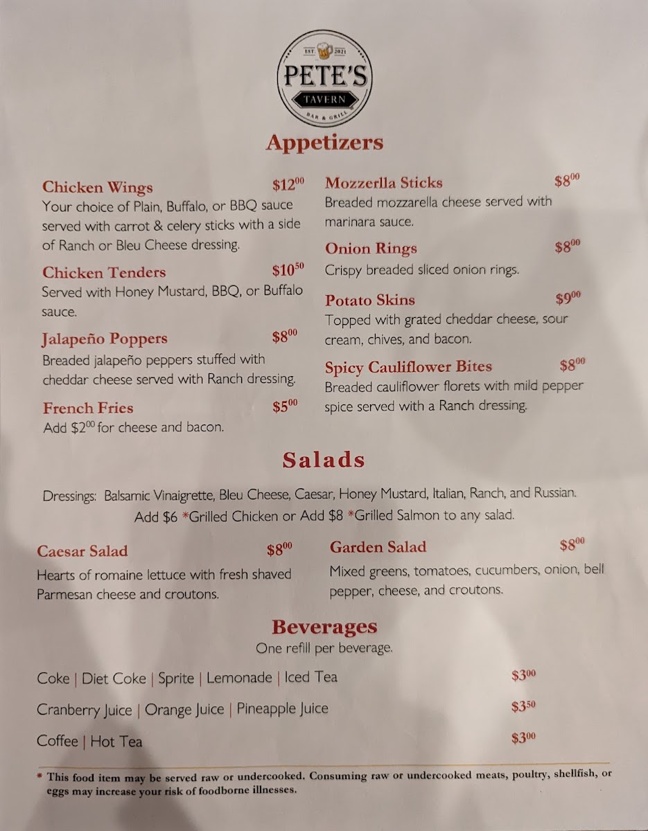 Pete's Tavern Photo Menu 1