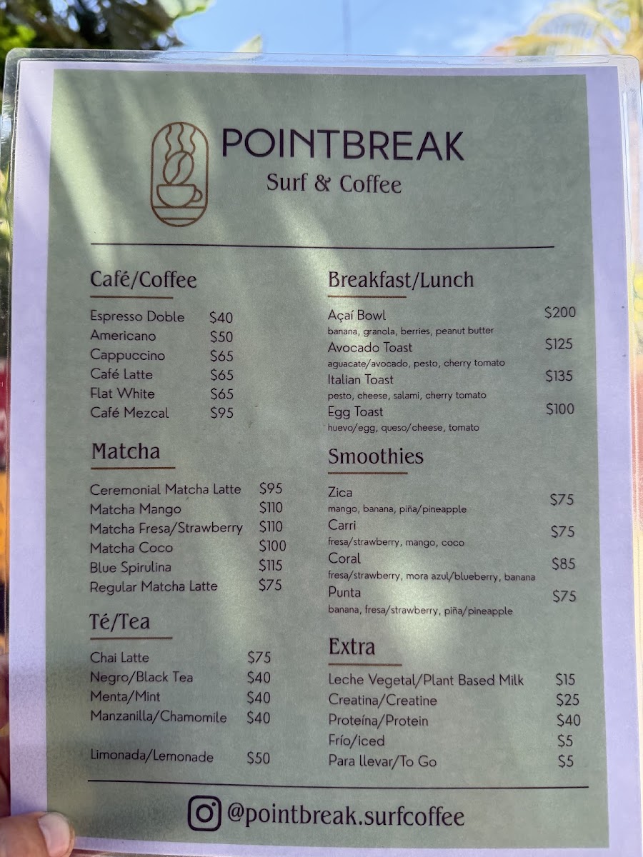 Point Break Surf Coffee Photo Menu 1