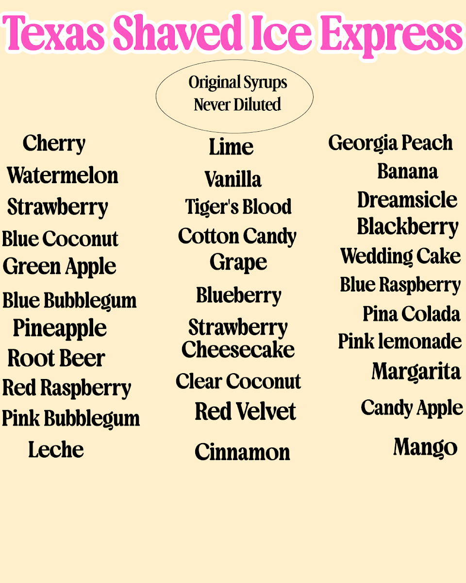 Texas Shaved Ice Express Photo Menu 2