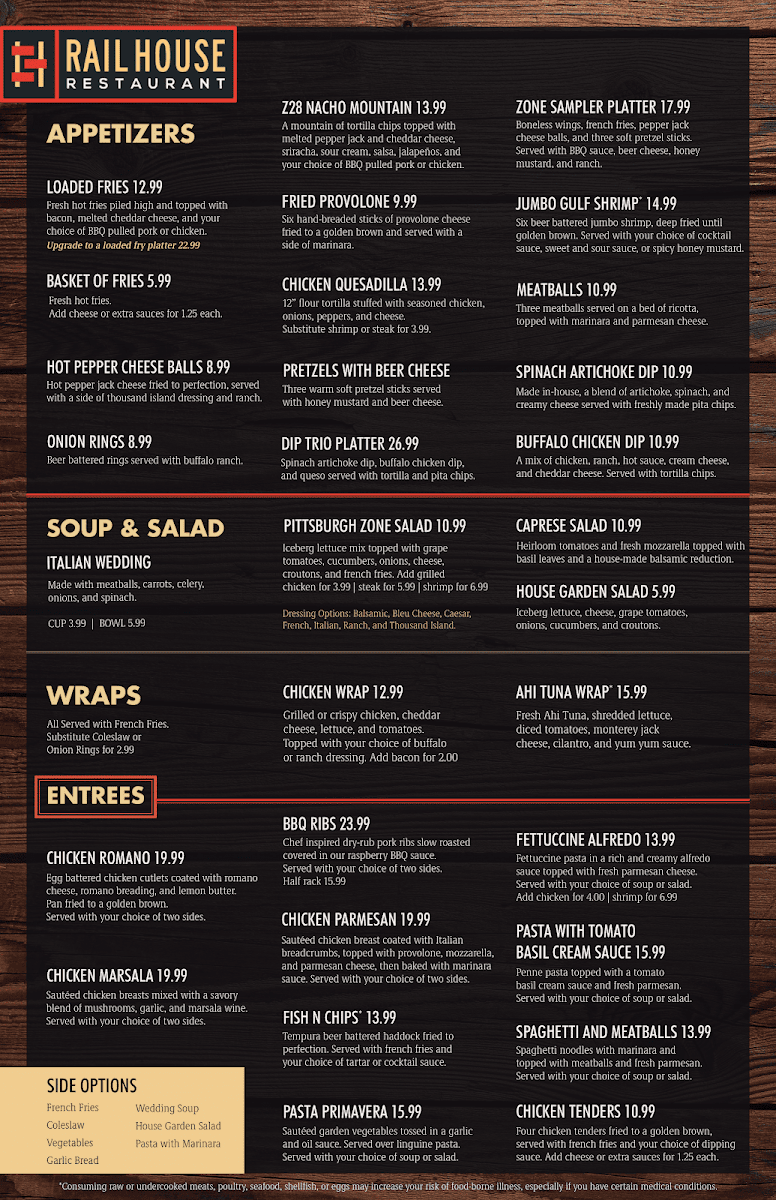 Rail House Restaurant Photo Menu 1