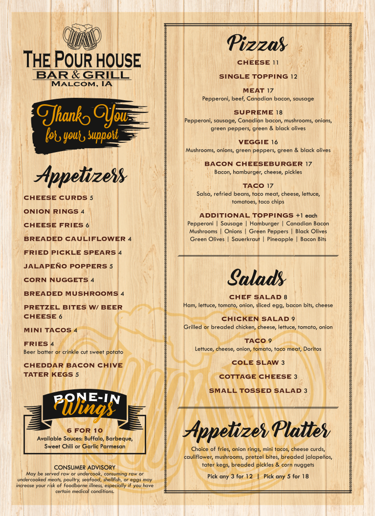 Pour House Bar and Grill Photo Menu 1