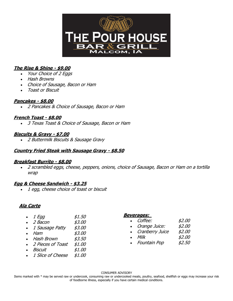 Pour House Bar and Grill Photo Menu 3