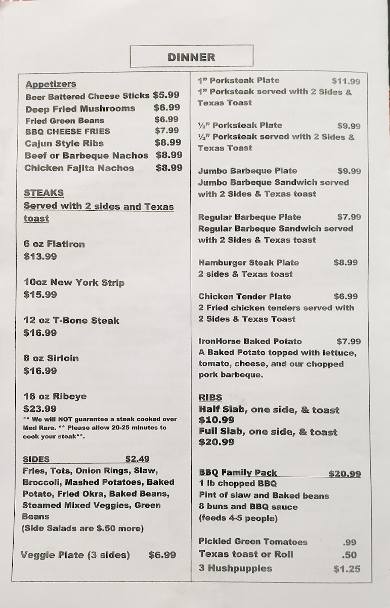 Ironhorse Barbeque And Steakhouse Photo Menu 1