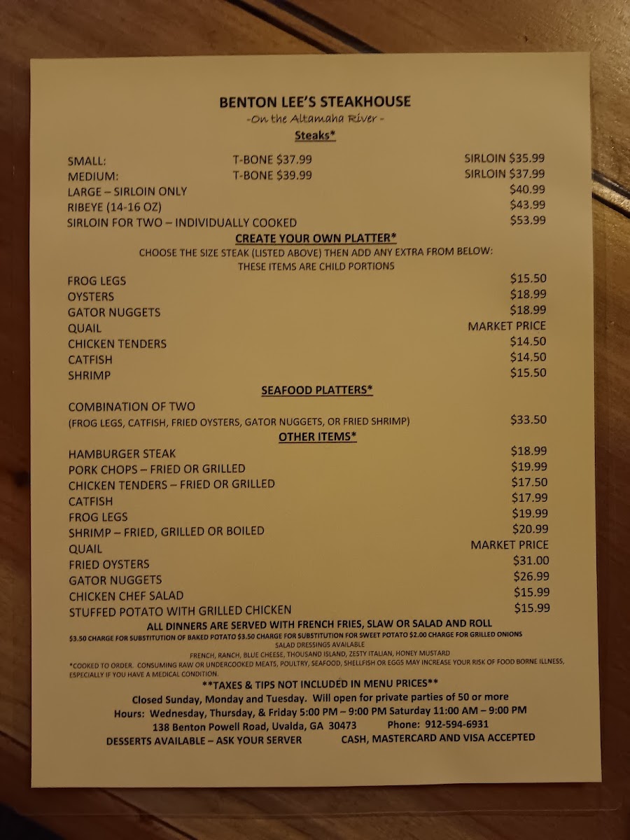 Benton Lee's Steak House Photo Menu 3