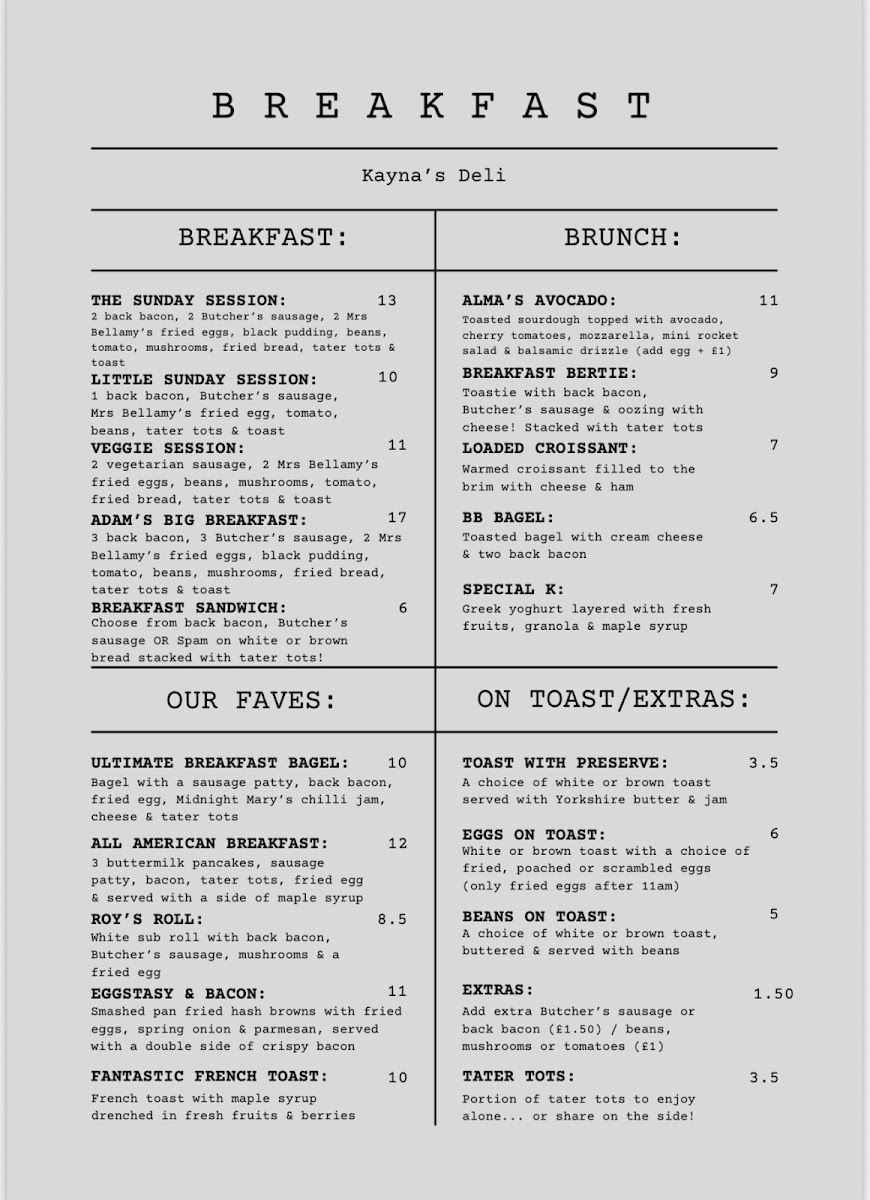 Kayna’s Deli Photo Menu 1